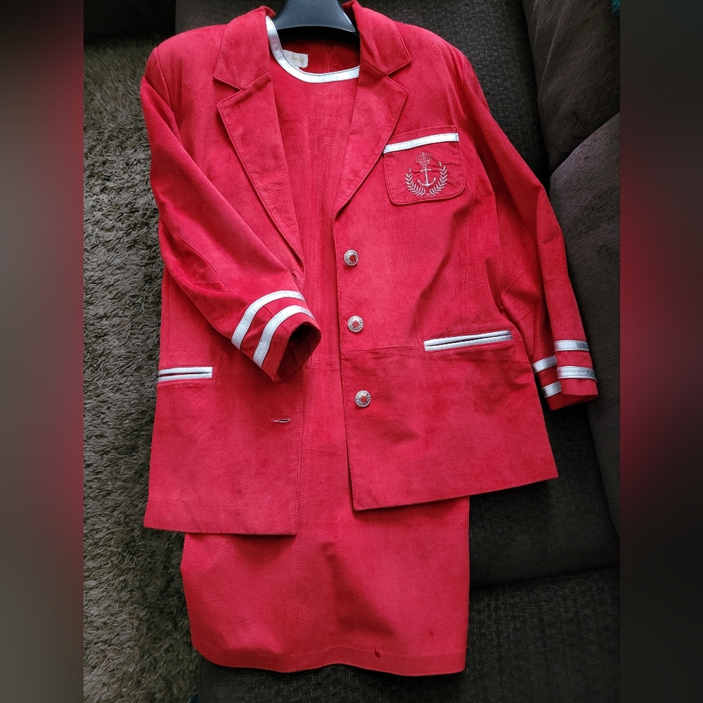 Vintage red suede and silver leather blazer & dress set
